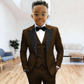 Black Suit for Boys Evening Party Tuxedo Kids Wedding Beaded Crystals Suit 3 Piece Boy Suit Jacket Pants Vest Formal Prom Dress