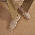 Handwoven Flax Straw Caual Shoes Men's Summer Breathable Linen Chinese Style Casual Wheat Color Genuine Leather Loafers Slip-On