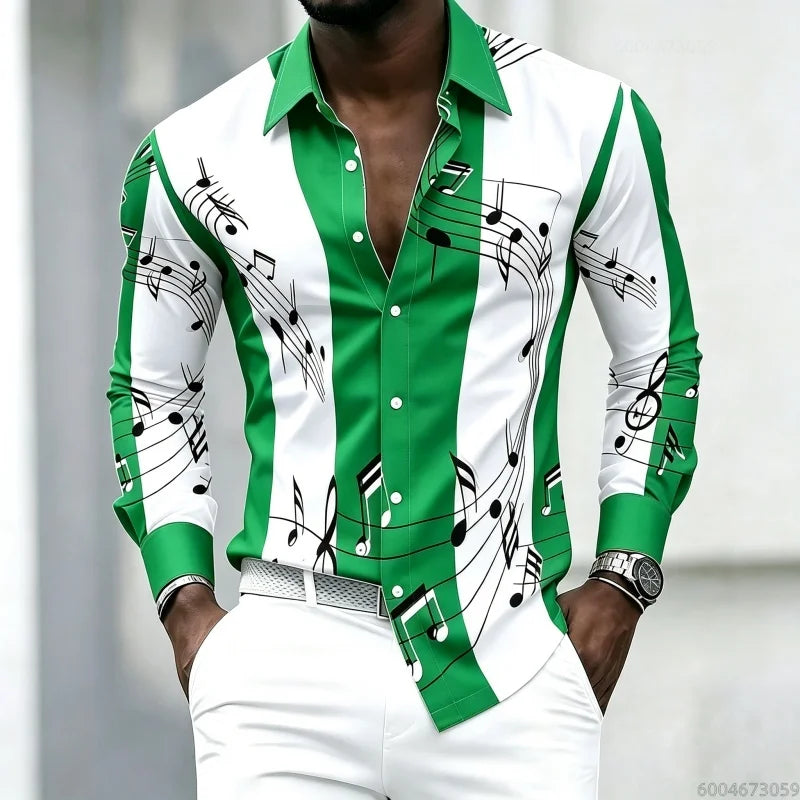 Men's collared shirt with creative musical note print | SAMAG