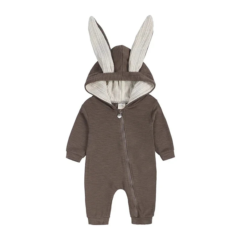 0-18M Newborn Baby Boys Girls Rompers Cotton Cartoon Bunny 3D Rabbit Ear Hoodie Overall Toddler Jumpsuit Infant Carnival Costume