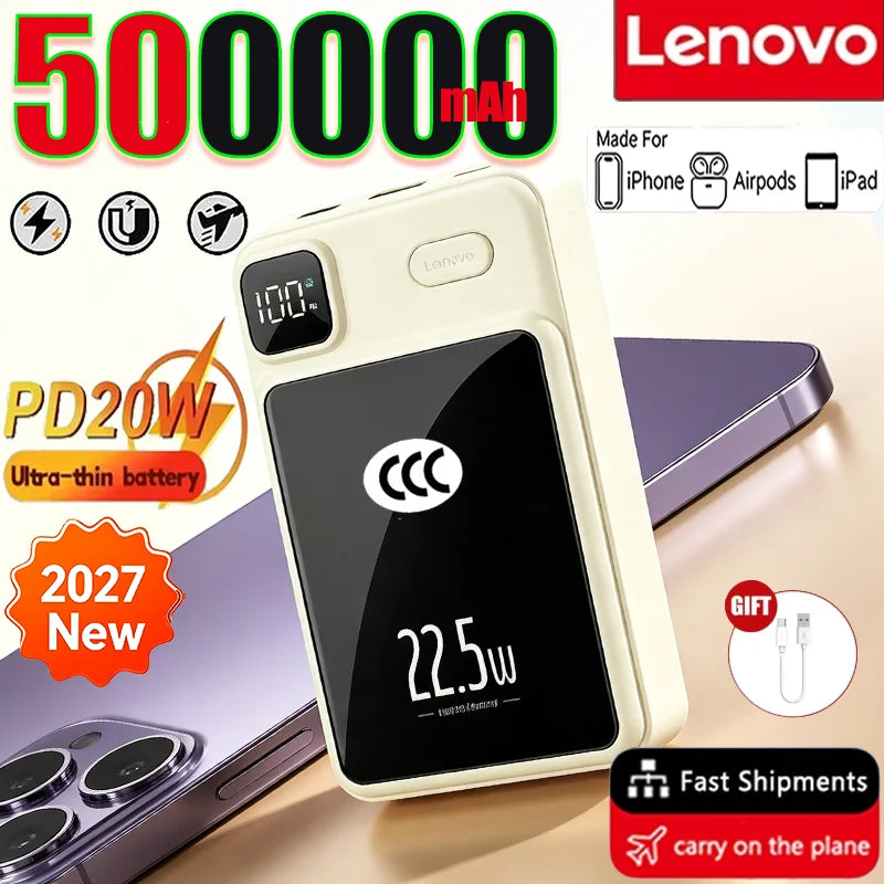 Lenovo 500000mAh CCC Wireless Power Bank Portable Magnetic Fast Charger For Magsafe Auxiliary Battery For Xiaomi iphone