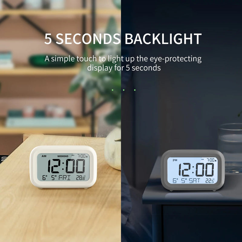 Digital Alarm Clock with LCD Display Battery Operated Desk Clock for Bedroom Temperature Date Week Display Snooze Backlight