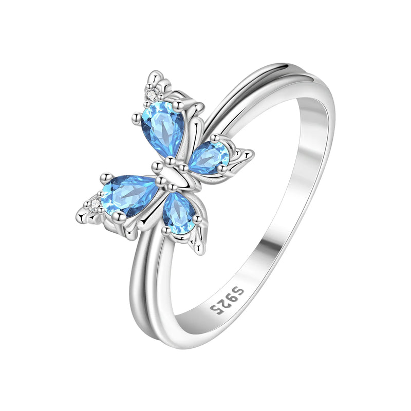 Orstarry S925 Sterling Silver Blue Butterfly Insect Closed Ring For Women Original Finger Jewelry Party - Visuel 26 | SAMAG
