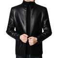 Faux Leather Men Jackets Coats Stand Collar Zipper Coat Solid Casual Regular Splice Simple Jacket Outerwear Autumn Winter