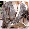 Plus Size 3XL 4XL 5XL Men Robe Sleepwear Navy Blue Stripe Kimono Bathrobe Gown with Pocket Summer Satin Home Clothes Lounge Wear