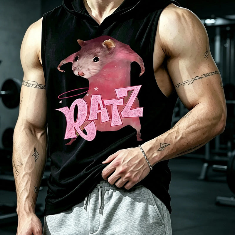 Pink Ratz Unisex Sleeveless Hooded Tank Top Y2K Retro Aesthetic Animal Print Cute Rat Graphic Hood Vest Streetwear for Men & Women