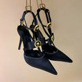 2025 New Bow Tie Thin Heel Pointed Toe Sexy Roman Straight Strap High-heeled Sandals for Women