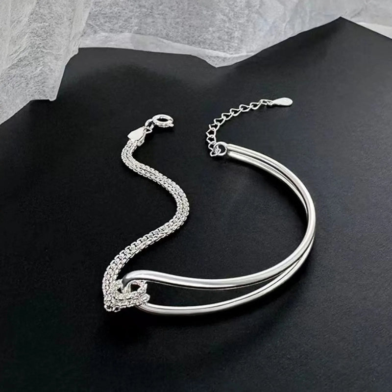 925 Sterling Silver Geometric Square Round Bead Bracelet For Women Personality Temperament Simple Hand - Visuel 5 | SAMAG