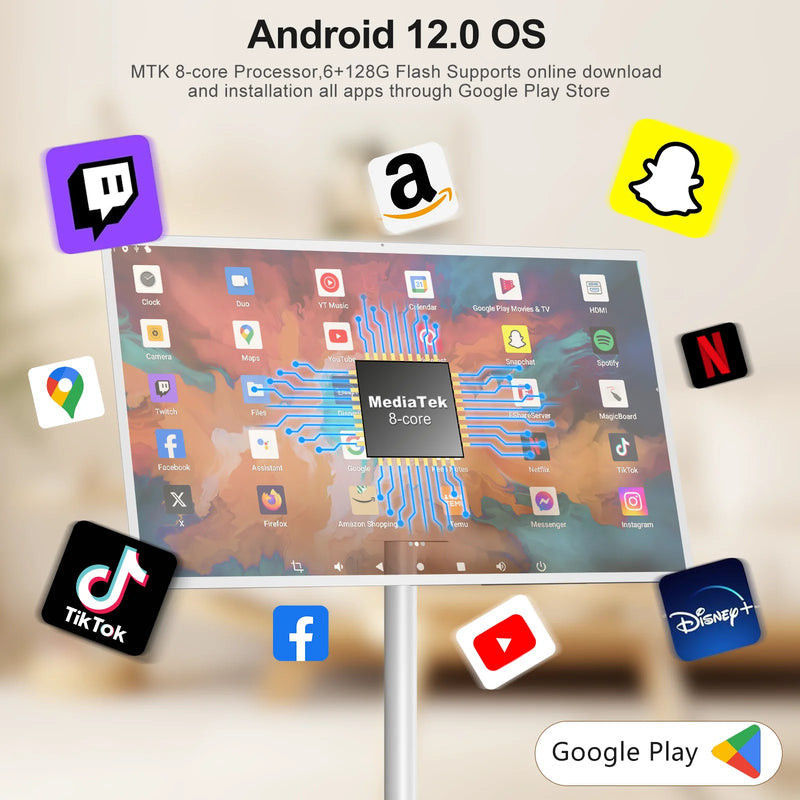 Portable TV Smart Stand Monitor 32 Inch LCD TV Android 13 LCD Smart Digital Displays Portable Touch Screen TV