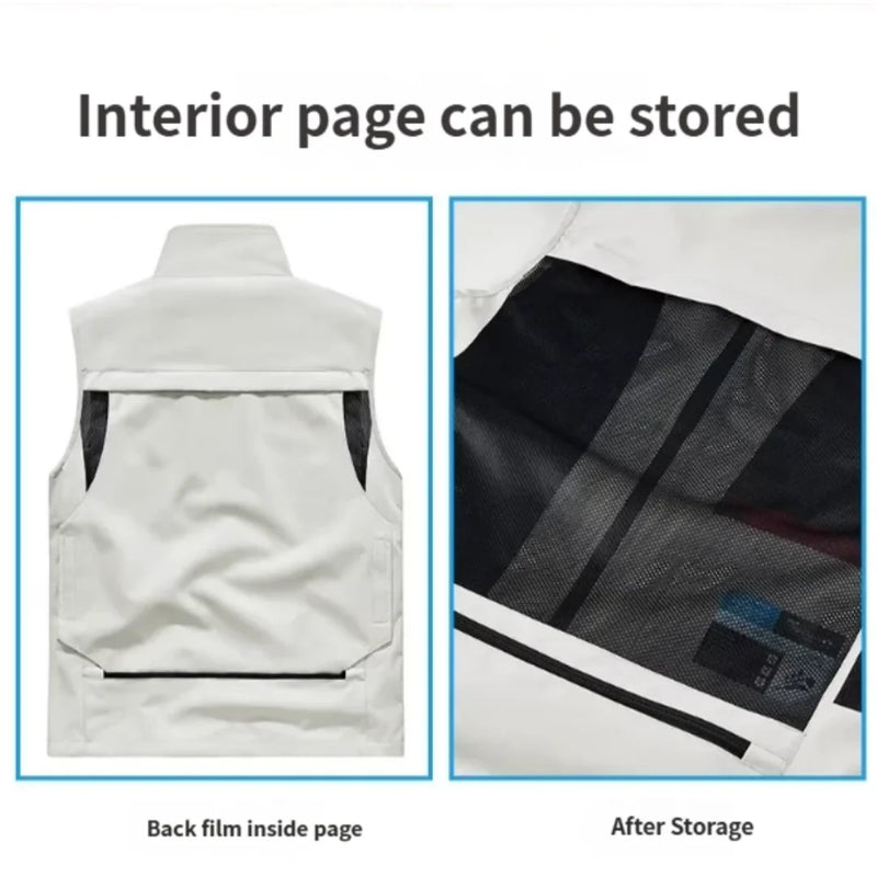 2026 Summer Men Outdoor Waterproof Quick Drying Cargo 6XL Vests Male Thin Mesh Breathable Waistcoats Climbing Sleeveless Jackets