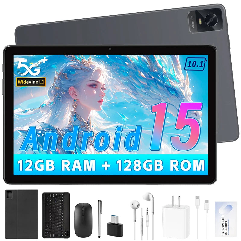 Paitanry Budget Android 15 Tablet 10.1 Inch HD Touch Screen 12GB RAM 128GB ROM 1TB Expand Octa Core 6000mAh WiFi 6 Gaming Tablet