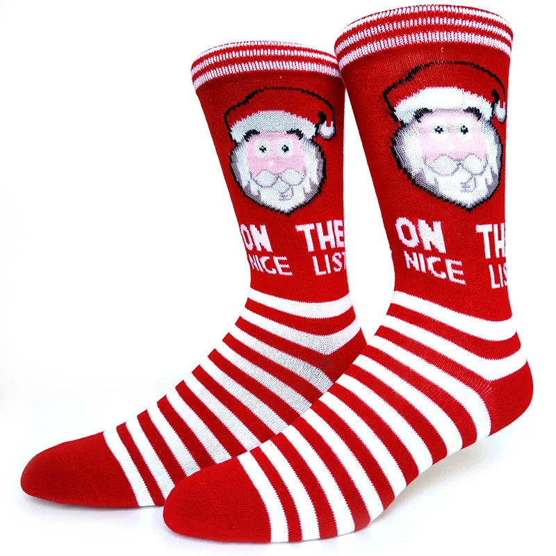2025 New Men Christmas Socks New Year Funny Snowflake Beer Santa Claus Elk Snow Cotton Happy Socks Men Cartoon Women Sokken