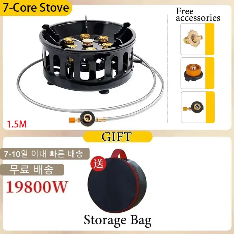 21000W 7-Core Camping Stove High-Power Strong Fire Portable Tourist Gas Burner Windproof Electronic Ignition Camping Equipment