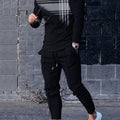 Fashionable summer men's striped patchwork print breathable round neck long sleeved pants set outdoor casual - View 3 | SAMAG
