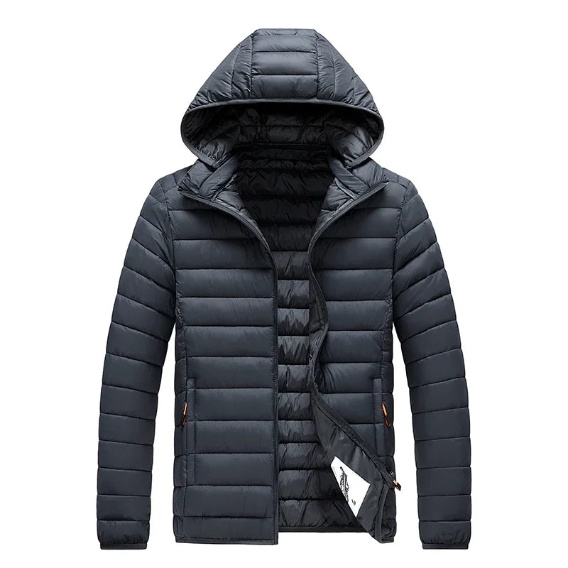 2026 New Men's Lightweight Padded Jacket Hooded Zip-up Parka Male Cotton Down Warm Demi-season Autumn Spring Warm Big Size Coat