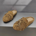 DIMANYU Women's Mules Shoes Genuine Leather 2026 New  Women Slippers Flat Tassel Closed-Toe Female Large Size Slippers Women 