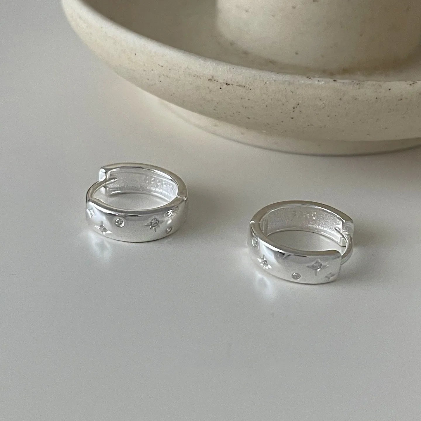 VENTFILLE 925 Sterling Silve Star Hoop Earring for Women Zircon Geometry Wide Office Versatile Jewelry Birthday Gift Dropship