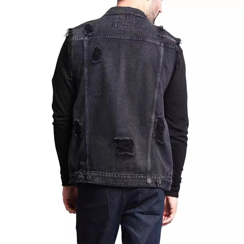 Men Vests Denim Sleeveless Turn Down Collar Spliced Solid Vest Single Breasted Pockets Casual Coats Hole Male Summer 2025