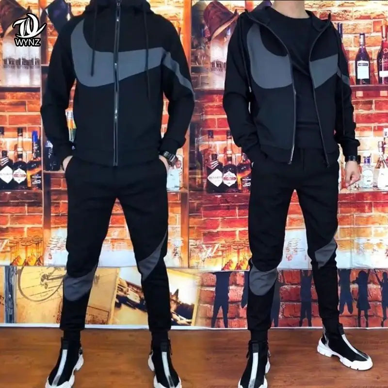 Trendy Stripe Hooded 2pcs Set Men's Casual Stylish High - quality Sweatshirt Outfit Jogging Hiking Fishing - View 7 | SAMAG