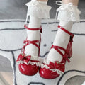 Women's Mary Janes Lolita Shoes Strawberry Bowknot Round Toe Heels Sweet Shoes Ankle Strap Pumps for Ladies