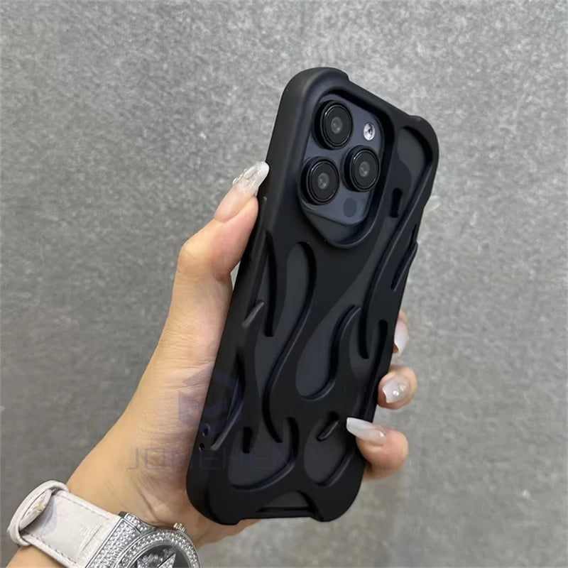 Fashion Matte Hollowed Flame Case For iPhone 15 14 Plus 13 12 16 Pro Max Creative Heat Dissipation Soft Frosted Shockproof Cover