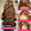 Honey Blonde Ombre Highlight Body Wave Lace Front Human Hair Wigs Pre Plucked Glueless Straight Deep Wave Frontal Wigs For Woman On Clearance Sale
