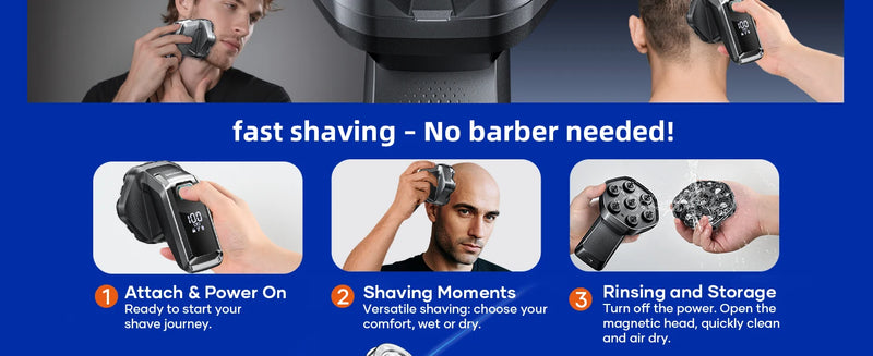 Kensen S32 Electric Head Shaver for Men 7D Floating Cutter USB-C Rechargeable 8100/8500 RPM IPX6 Waterproof Magnetic Head Razor