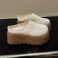 Women Ladies Summer Hollow Knit Mesh Chunky Wedge Heels Platform Round Toe Clogs Slides Casual Lazy Mules Sandals Slippers Shoes