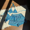 Sexy Knitted Striped Halter Tie Bikinis Sets Three Pieces | SAMAG