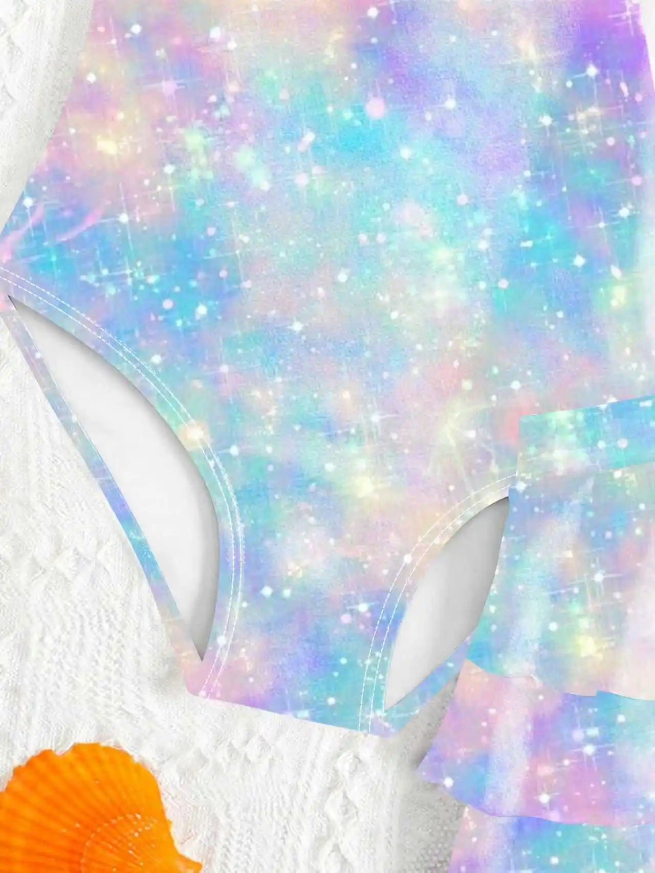 Kids Girls 2 Piece Galaxy Tie Dye Print One Piece Swimsuit with Ruffle Skirt Cover Up Summer Beach Swimwear