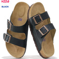 KZZO Waterproof Genuine Leather Mules for Women Non Slip Clog Shoes Outdoor Home Comfort Slip On Flat Double Adjustable Strap