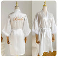 White Bride Wedding Robe with Feathers Women Satin | SAMAG