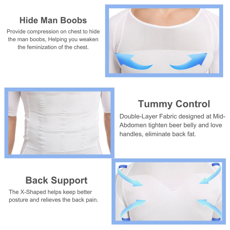 Men's Compression Short Sleeve Shirt Tummy Control Breathable Sweat Wicking Slim Top for Summer Sports Running Daily Casual Wear