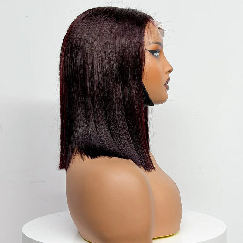 250% Density Bob Straight Human Hair 2X6 Transparent Lace Closure Frontal Human Hair Wigs 100% Human Hair Ginger 99J Colored Wig