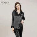 2025 Summer New Silk Pajamas Women's Long Sleeve Pants Lapel 100% Mulberry Silk Cool Home Clothes Set Pajamas Nightwear