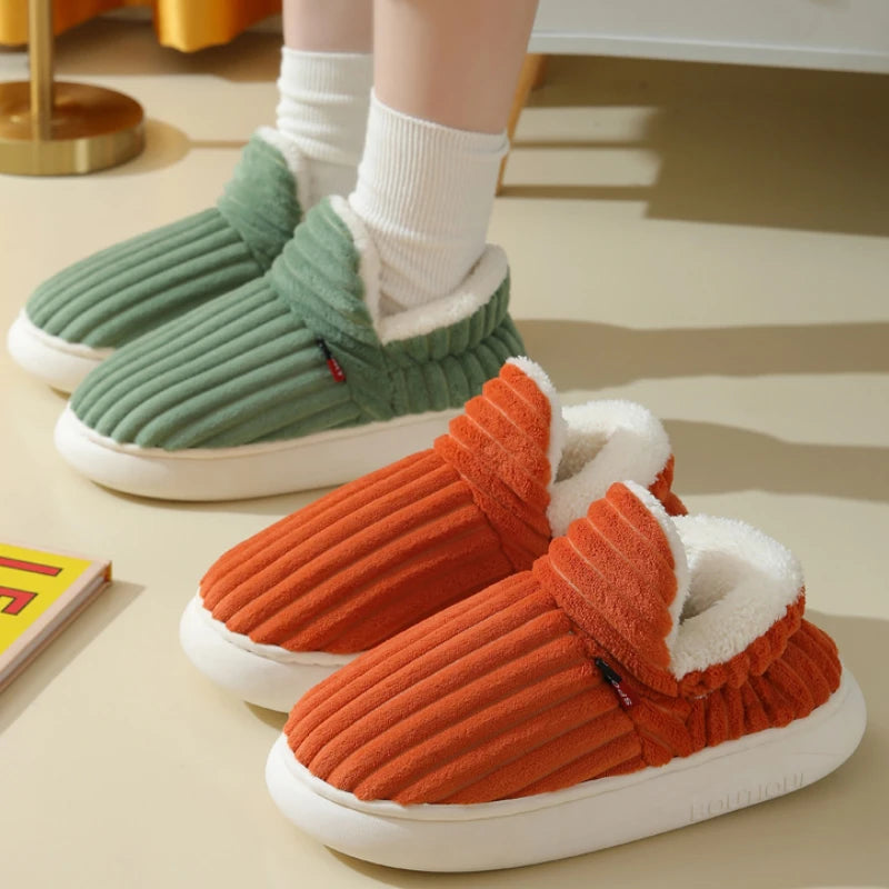 Shevalues Fashion Fur Slippers For Women Men Winter Warm ankles Cozy Furry Slides Home Indoor Soft Sole Plush Slides Cotton Shoe