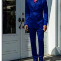 Fashionable Men Suits Satin 2 Piece Jacket Pants Sets High Quality Prom Party Blazer Double Breasted Peak Lapel Male Clothing