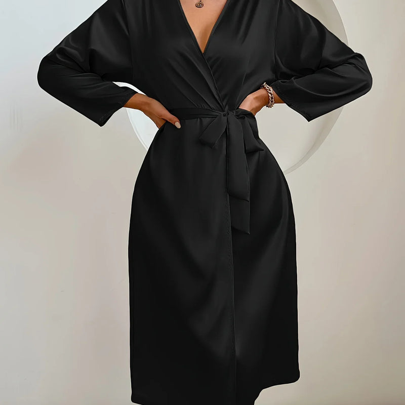 Women's Satin Robe Belted Elegant Solid Color Silky | SAMAG