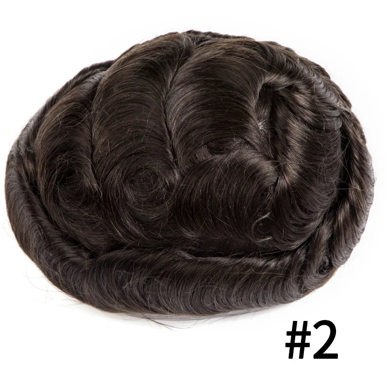 Male Hair Prosthesis Toupee Men Mono& Soft Pu Durable Men Wigs 6" Replacement Exhuast Systemes Unit 100% Human Hair Male Wig