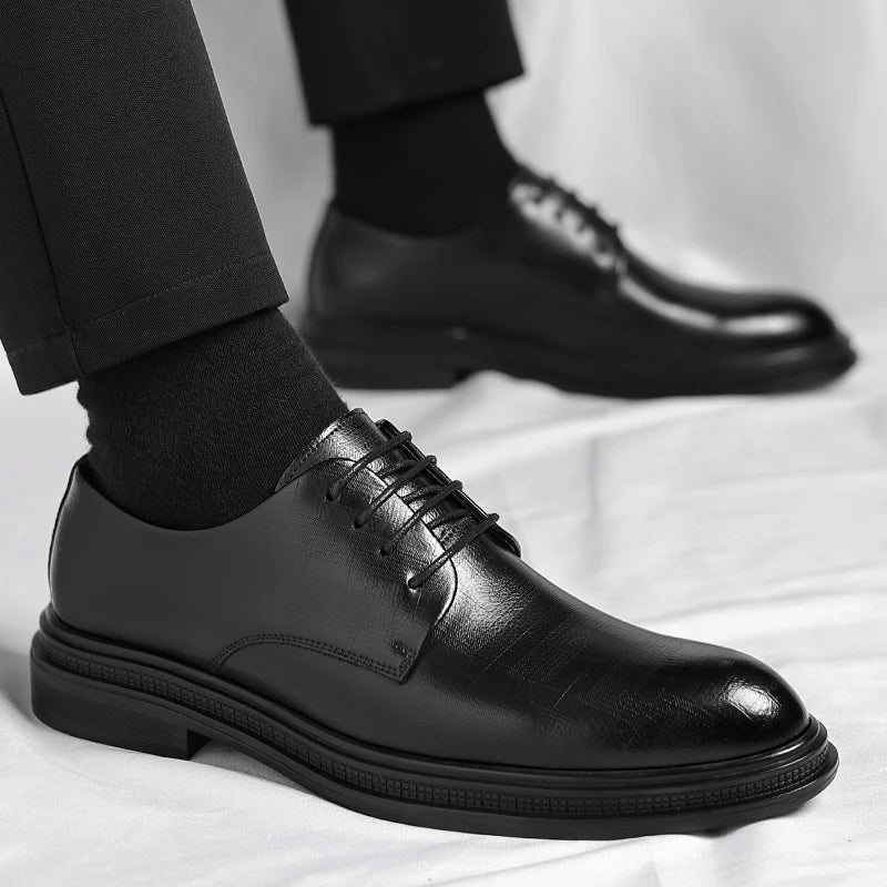Lace Up Derby Men Shoes with Round Toe Low Heel Comfortable Breathable Non Slip Business Daily Office Formal Men Shoes