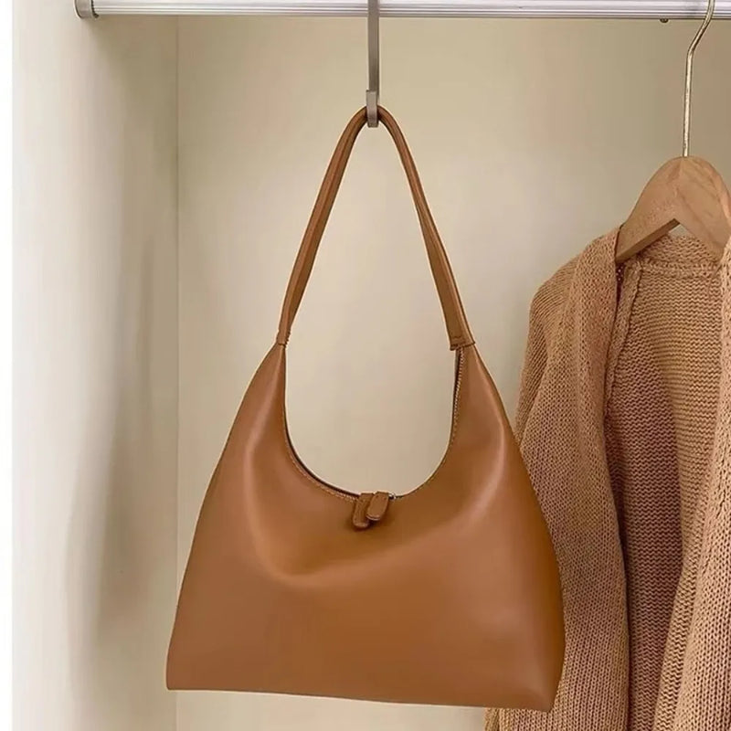 New Double Zipper Leather Hobo Bag Small Size Slouchy Design Shoulder Purses Minimalist Slouchy Tote Handbag Women's Fashion