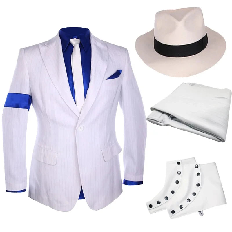 White Stripe Michael Jackson Blazer Outfit Smooth Criminal For Adults Jackson'S Party Show Impersonator C5Q94D