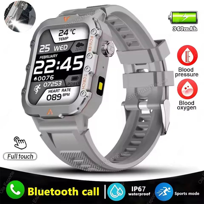 2026 New Military Smart Watch Men IP67 3ATM Outdoor Sports Fitness Tracker Blood Pressure Health Monitor BT Calls GPS Smartwatch