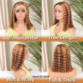 250% Density 4/27 Ombre Highlight Deep Wave Curly Bob Wigs Human Hair Pre Plucked 13x4 HD Honey Blonde Highlight Lace Front Wig