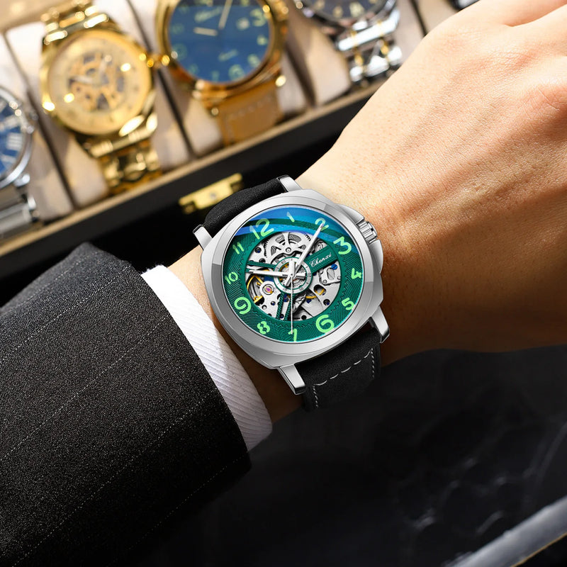 CHENXI Original Skeleton Mechanical Man Watches Luxury Men's Automatic Watch	Leather Strap Fashion Business Wristwatch Gift