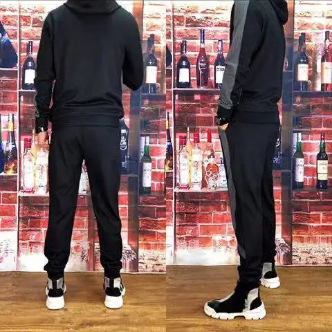 Trendy Stripe Hooded 2pcs Set Men's Casual Stylish High - quality Sweatshirt Outfit Jogging Hiking Fishing - View 3 | SAMAG