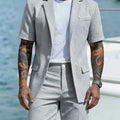 Men's Light Business Short Sleeved Suit Summer British Style Solid Male Outfit Slim Breathable Business Wedding Man 2-piece Suit