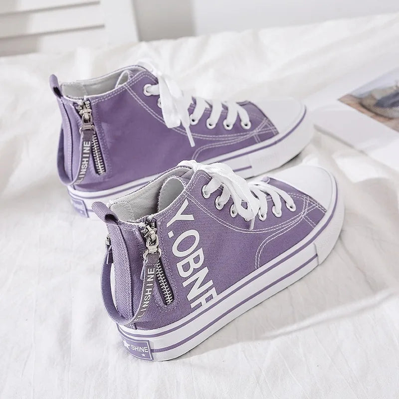 Design Sense High Top Canvas Shoes 2023 Autumn New Versatile Board Shoes Simple Side Zipper Women's Shoes Woman Designer Shoes