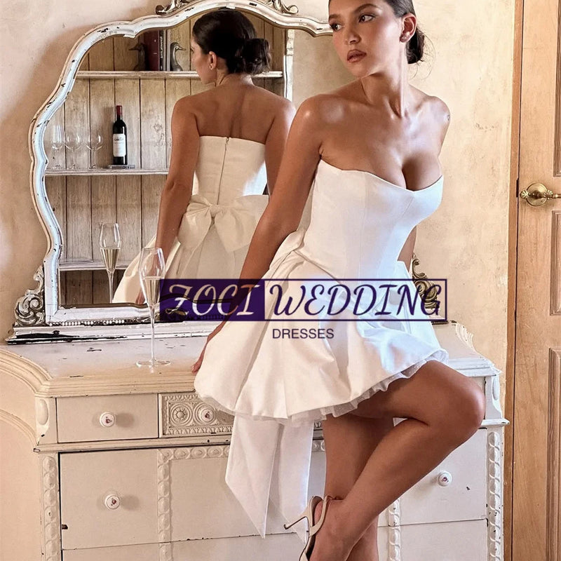Zoci Elegant Strapless Short MIni Wedding Dresses - View 4 | SAMAG