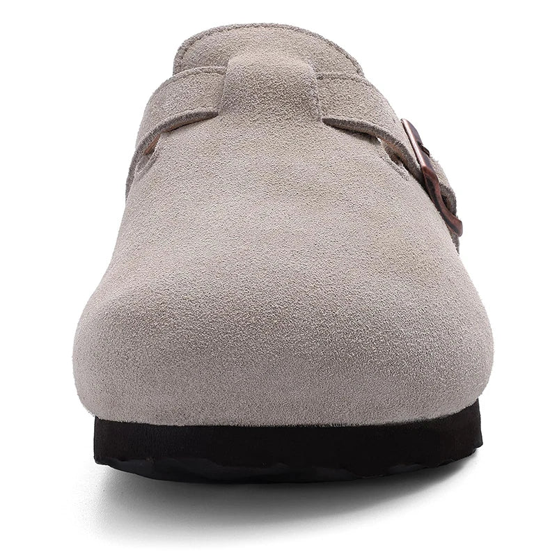 Kidmi Winter Casual Mules For Women and Men New Clogs Slippers With Adjustable Buckle Cow Suede Cork Insole Cozy Women's Sandals